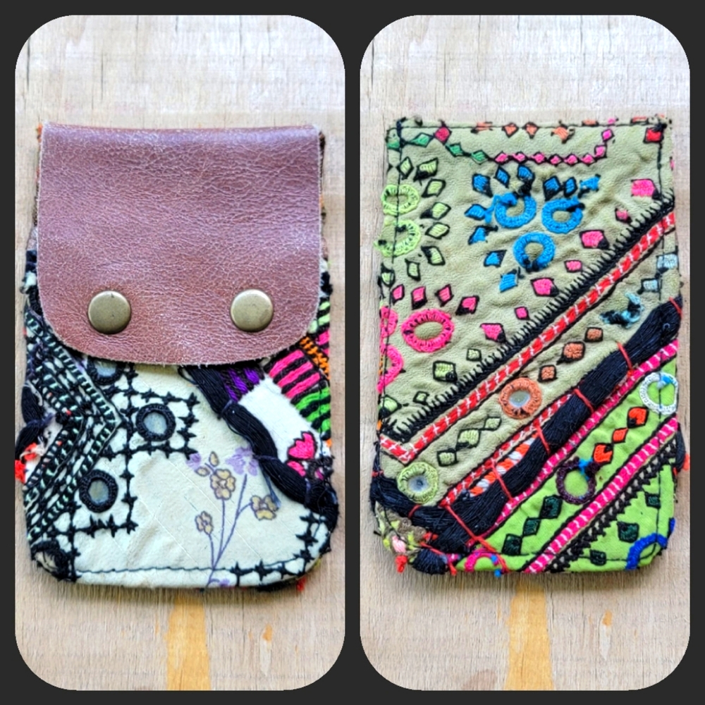 🫡🧀 Free People Boho Embroidered Repurposed vtg banjara hippie Wallet card case